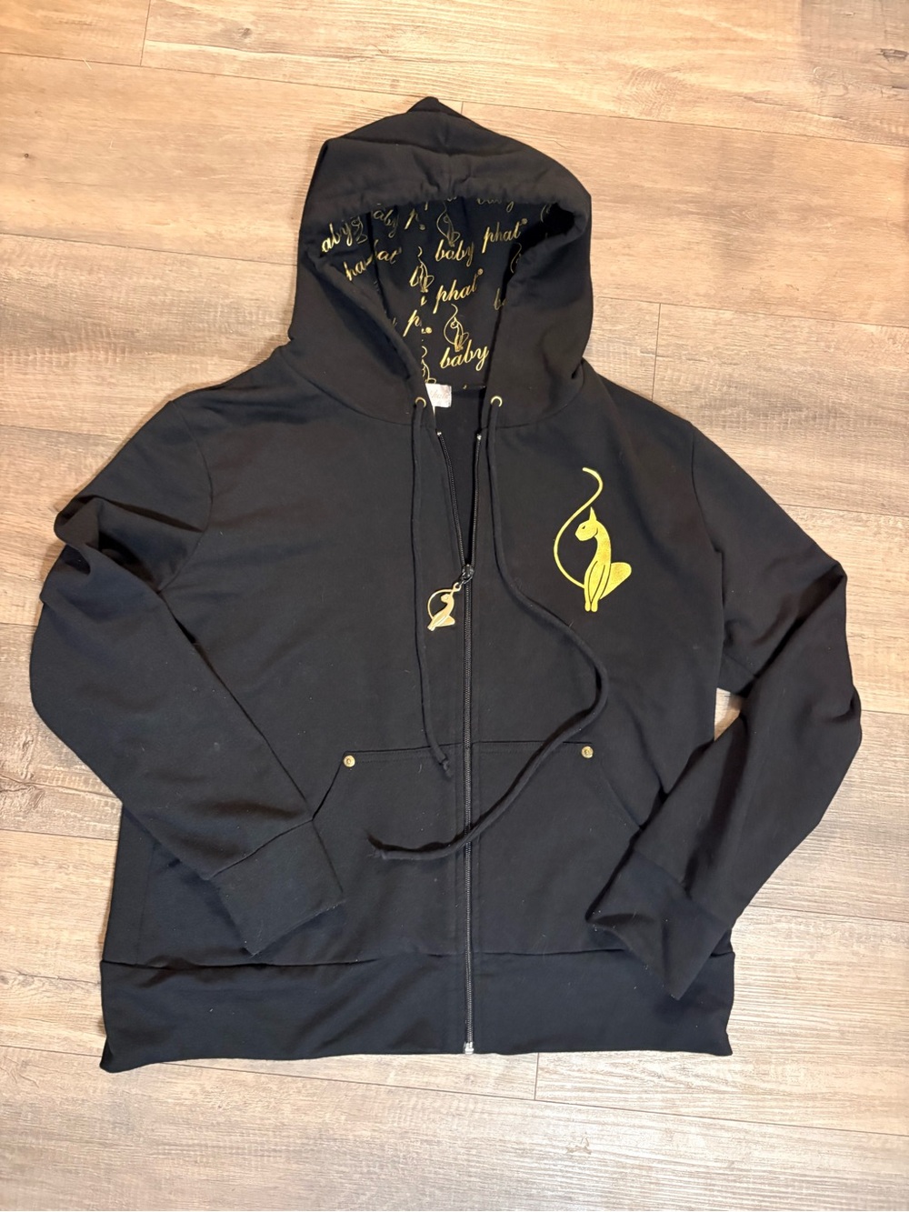 Vintage Baby Phat Full Zip Hoodie Black Gold Cat Logo Size 1X